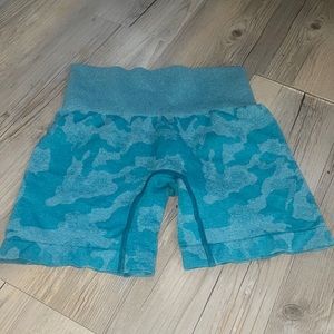 teal camo biker shorts